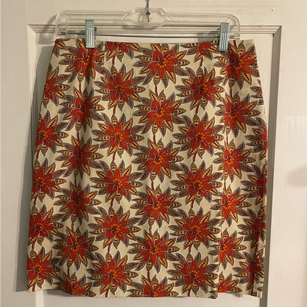 Geoffrey Beene Orange and Cream Pencil Skirt; Size 8